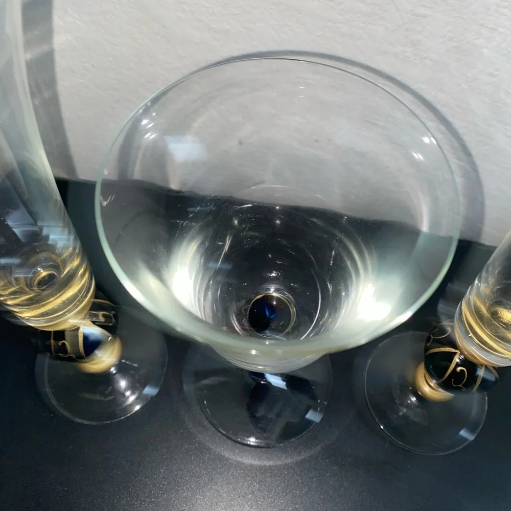 3 VTG Carnival Jeweled Dichroic Carnival MCM Champagne Flutes Multicolor Glasses